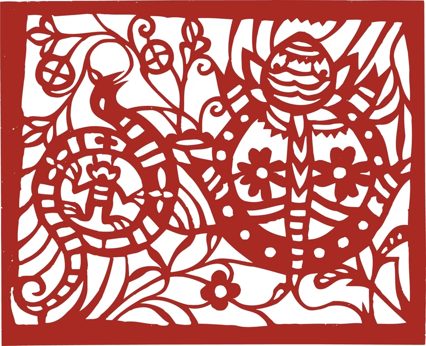中国风中式传统喜庆民俗人物动物窗花剪纸插画边框AI矢量PNG素材【1481】